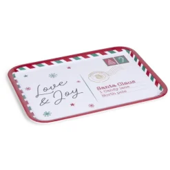 Plateau de service rectangulaire Noël mélaminé motif carte postale 19x37,5cm