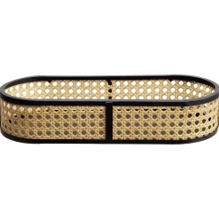 Plateau ovale cannage rotin naturel noir