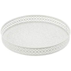 Plateau rond métal motif mandala rose gris ou vert