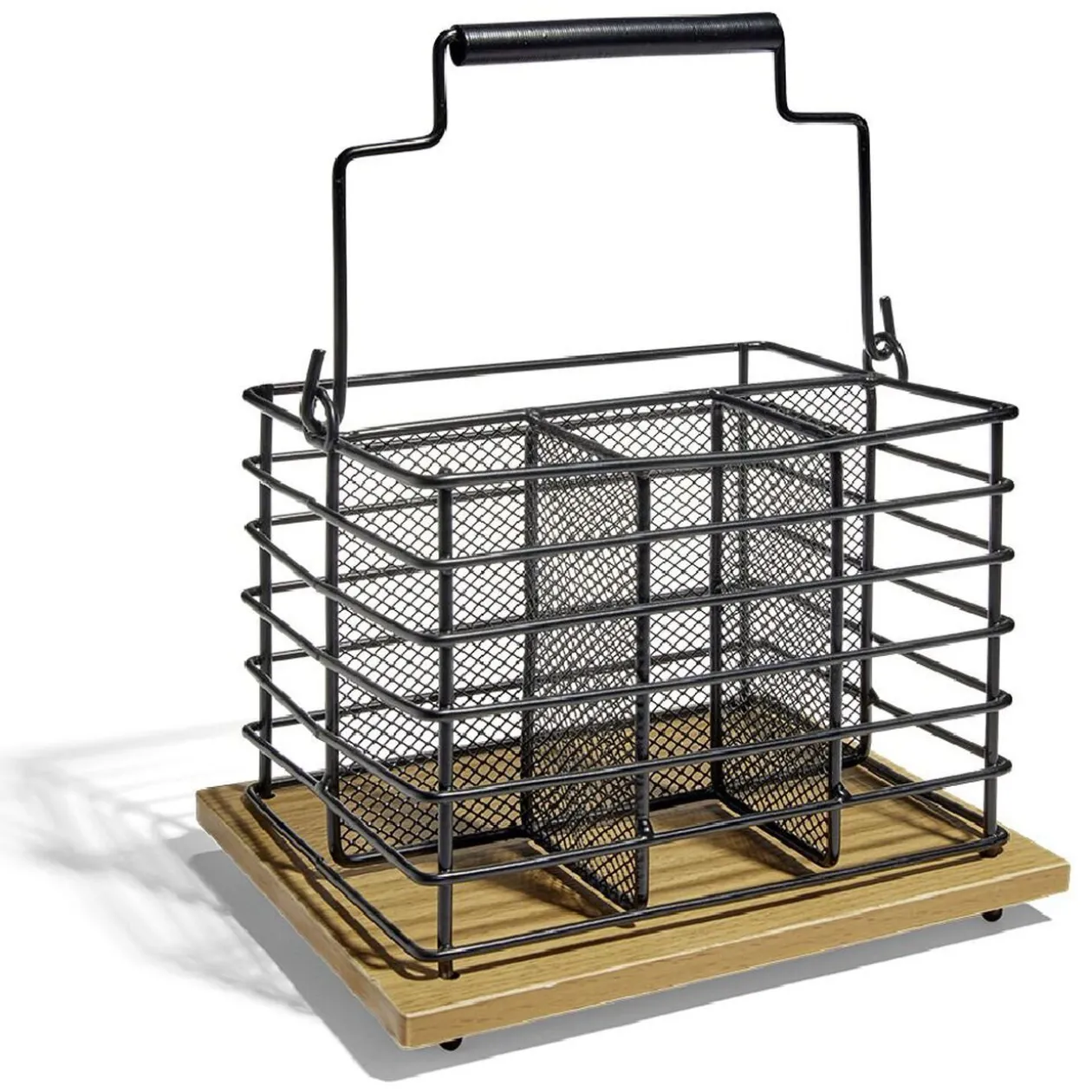 Porte couverts fer noir et bois marron 17,5x14x12cm