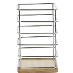 Porte ustensiles de cuisine en métal avec socle en bambou
