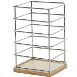 Porte ustensiles de cuisine en métal avec socle en bambou