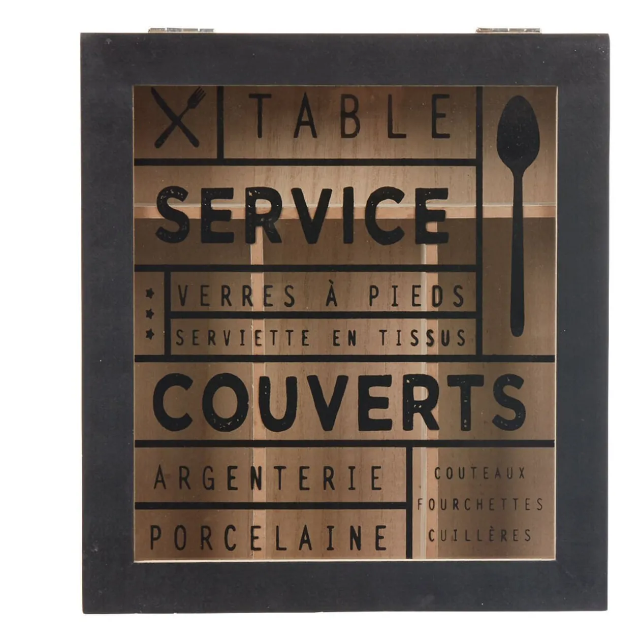 Range couvert mdf naturel couvercle transparent imprimé noir