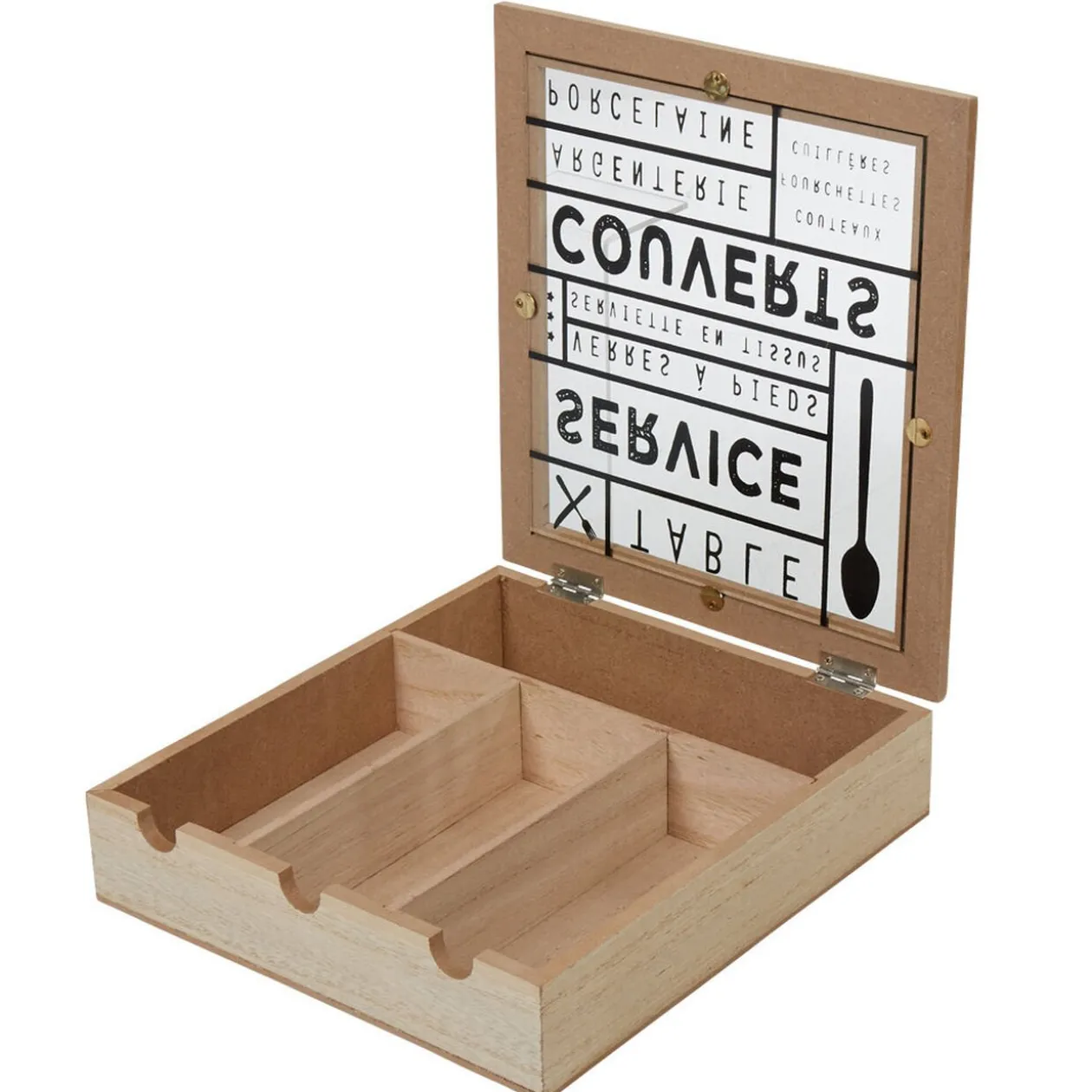 Range couvert mdf naturel couvercle transparent imprimé noir