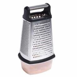 Râpe inox 4 faces avec récipient noir gris