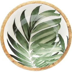 Saladier en bois interieur émail décor feuille