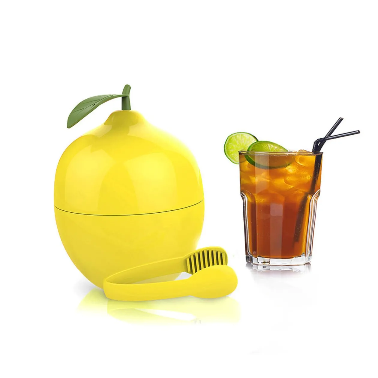 Seau à glacons forme citron jaune avec pince
