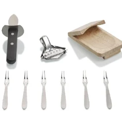 Service à huitres en inox et chêne 9 pièces