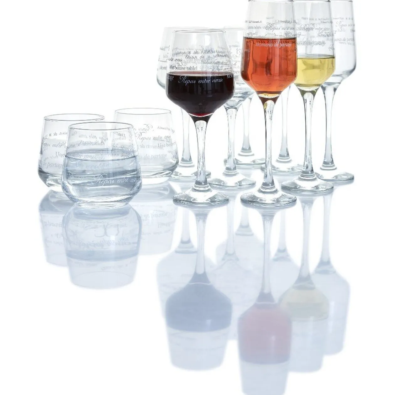 Service à verre transparent avec inscriptions phrases x12