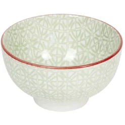 Service en porcelaine 18 pièces motif graphique beige et rouge