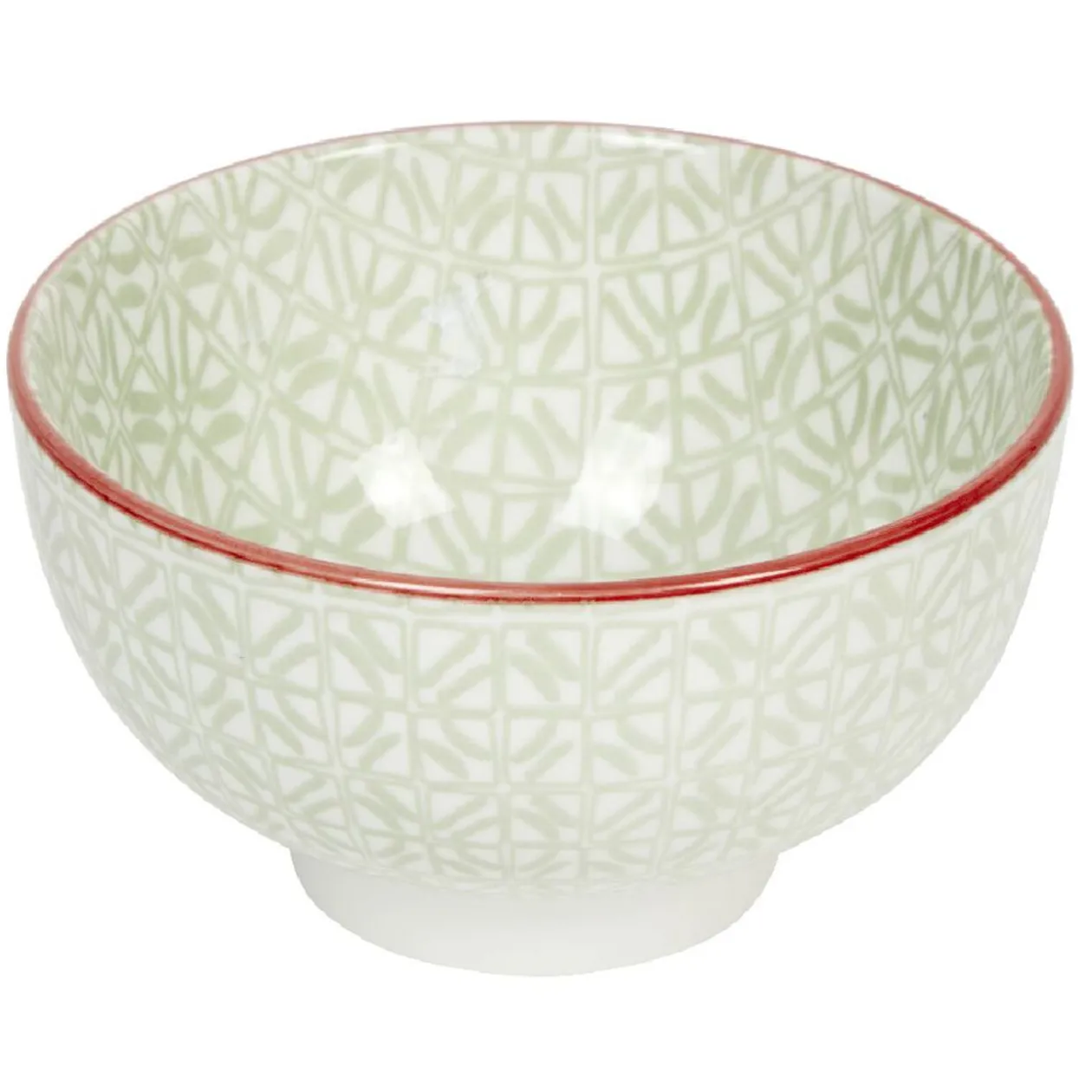Service en porcelaine 18 pièces motif graphique beige et rouge