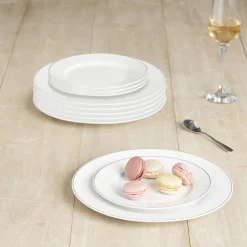 Service vaisselle 12 pièces blanc décor filet doré