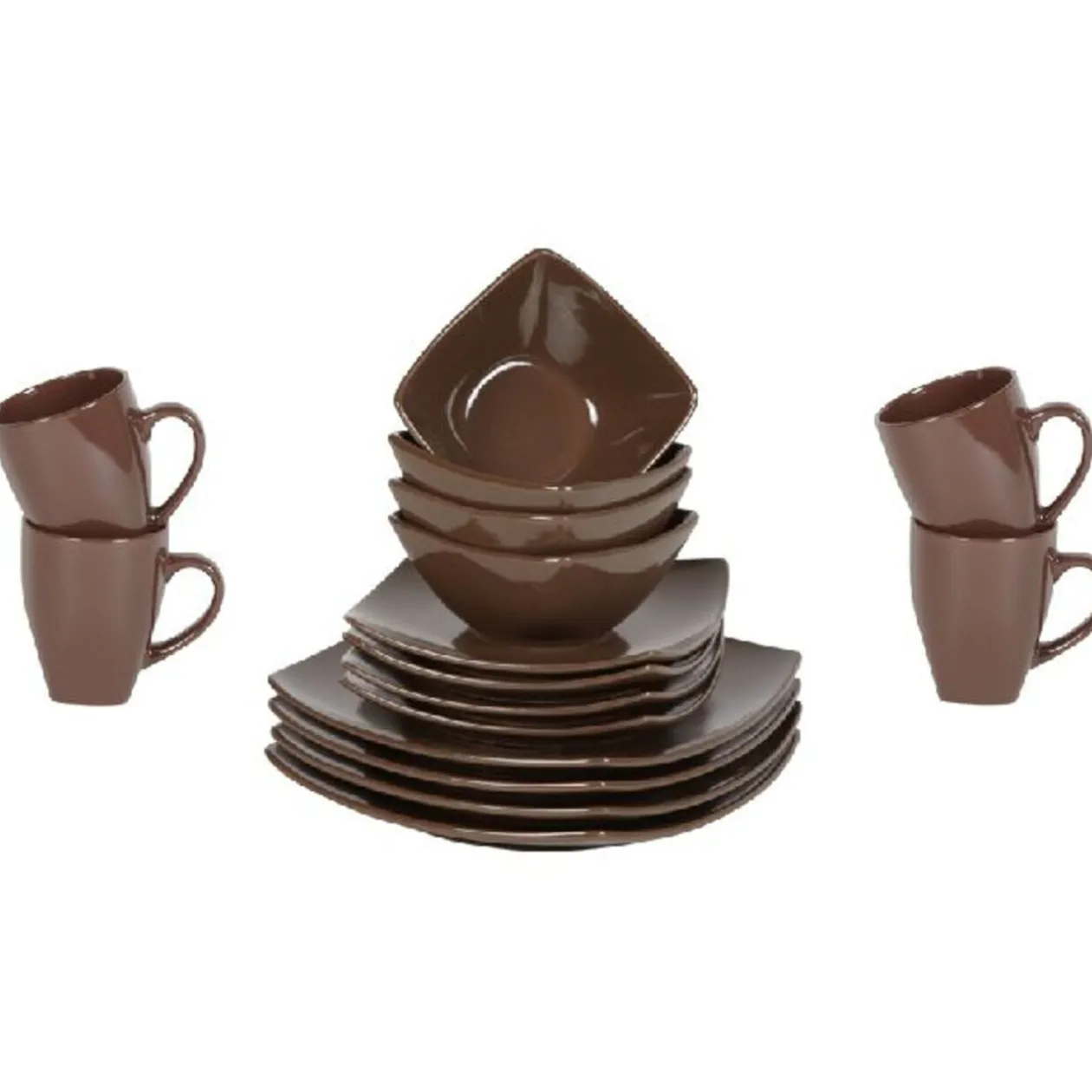 Service vaisselle marron 16 pièces