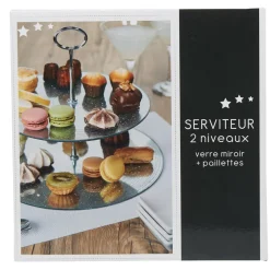 Serviteur 2 niveaux verre transparent pailleté