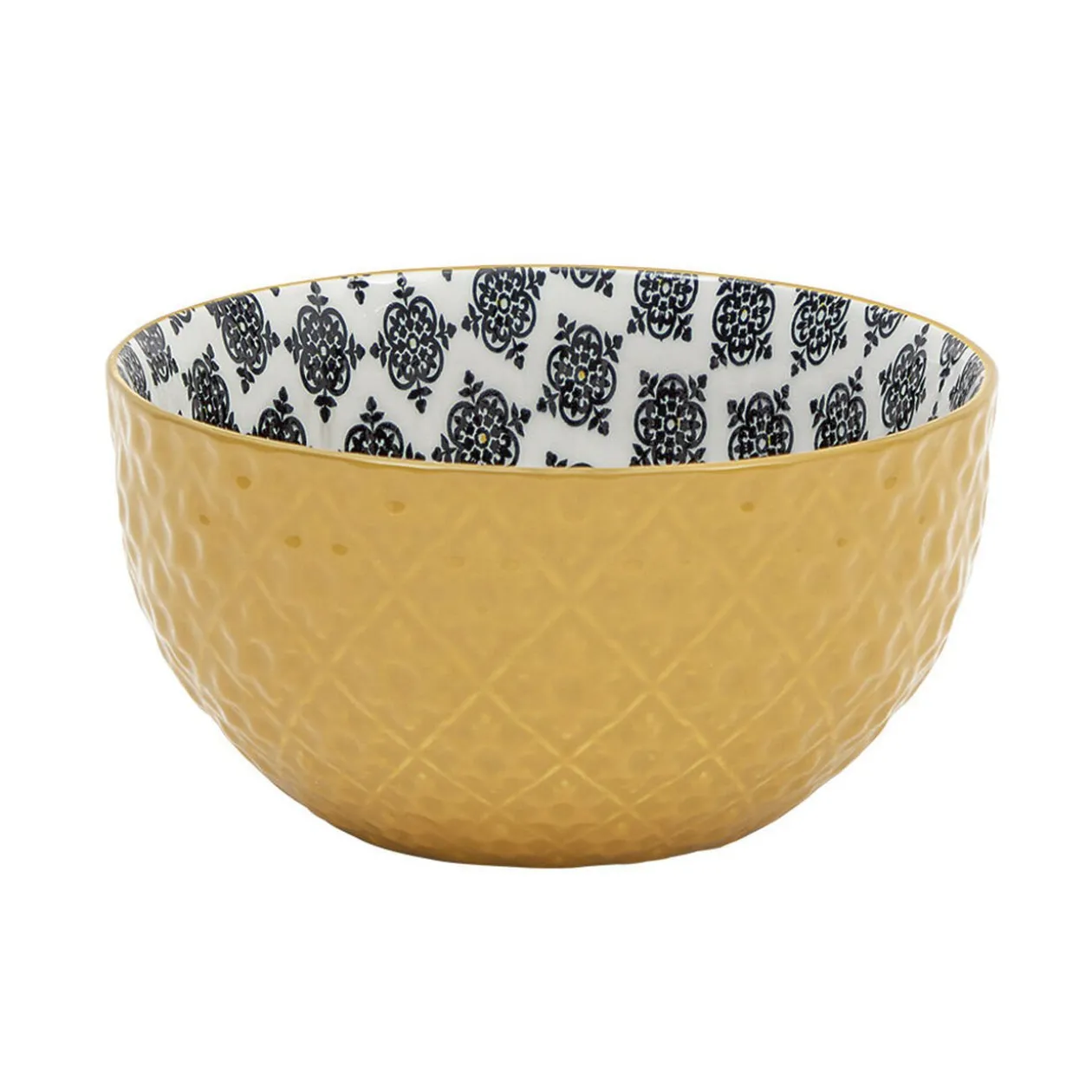 Set 4 bols décor ethnique noir et blanc et support en bambou