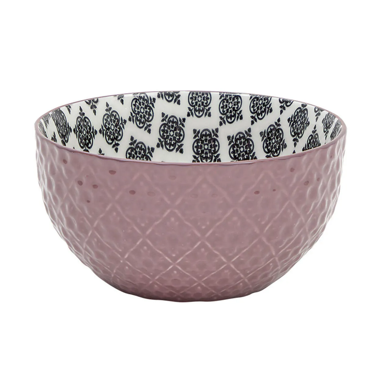 Set 4 bols décor ethnique noir et blanc et support en bambou