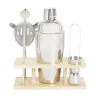Set à cocktail acier avec support bois 6 pièces