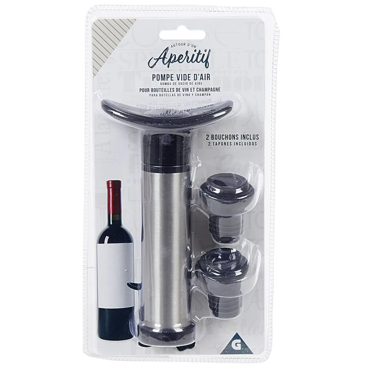 Set 1 pompe à vide + 2 bouchons à vin