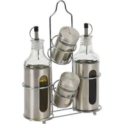 Set assaisonnement 4-en-1 en verre et fer gris