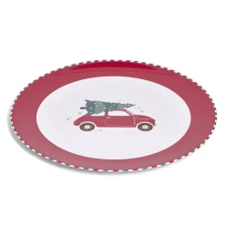 Sous assiette rond Noël rouge motif voiture Ø33cm