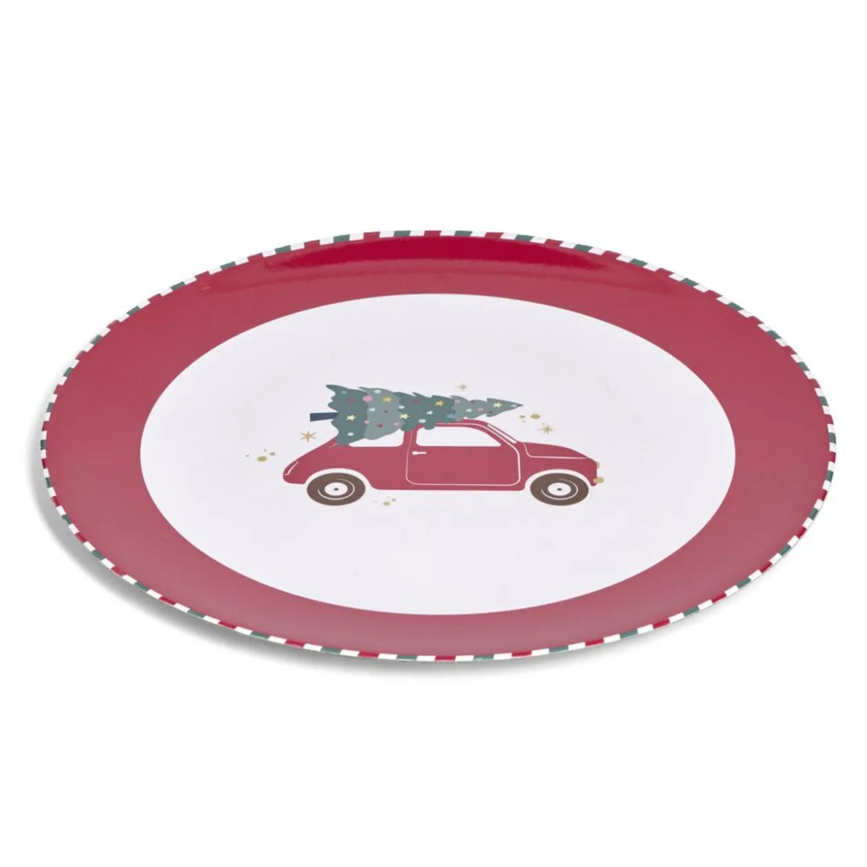 Sous assiette rond Noël rouge motif voiture Ø33cm