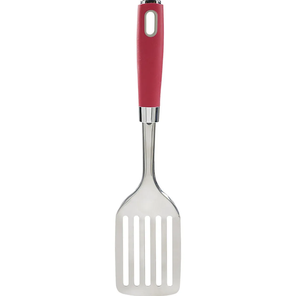 Spatule ajourée en inox avec manche en polypropylène rouge