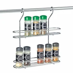 Étagère à épices inox pour barre de crédence 2 niveaux
