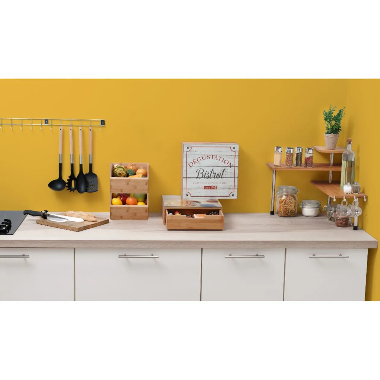 Étagère superposable en bambou marron