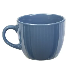 Tasse en faïence 23 cl uni bleu avec rainures verticales en relief