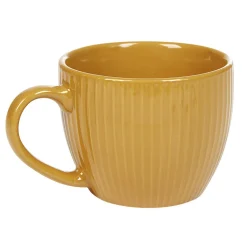 Tasse en faïence 23 cl uni jaune moutarde rainures verticales relief