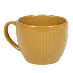 Tasse en faïence 23 cl uni jaune moutarde rainures verticales relief