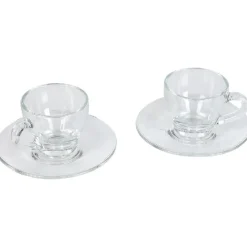 Tasse et sous tasse à café transparente x2