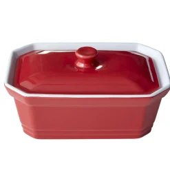 Terrine avec couvercle et presse rectangulaire rouge blanche