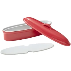 Terrine avec couvercle ovale rouge et blanche