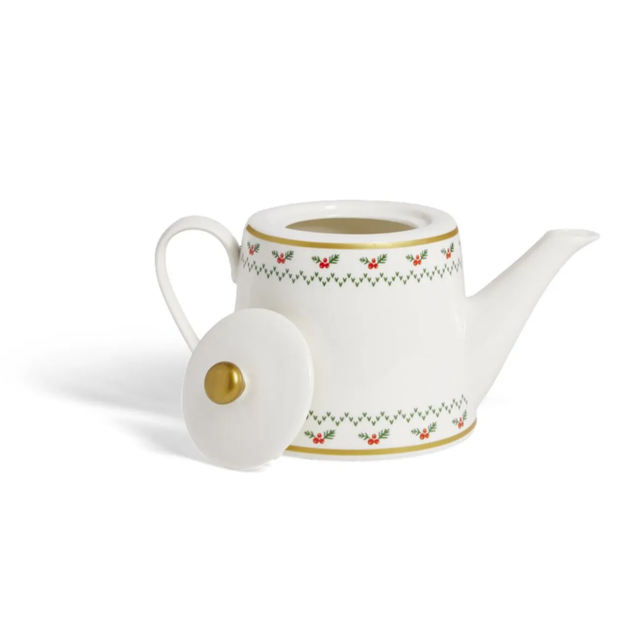 Theière de Noël 1,2L blanche et dorée motifs houx