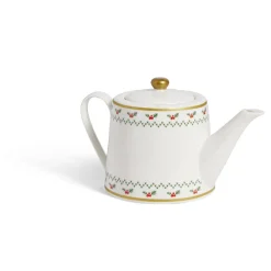Theière de Noël 1,2L blanche et dorée motifs houx