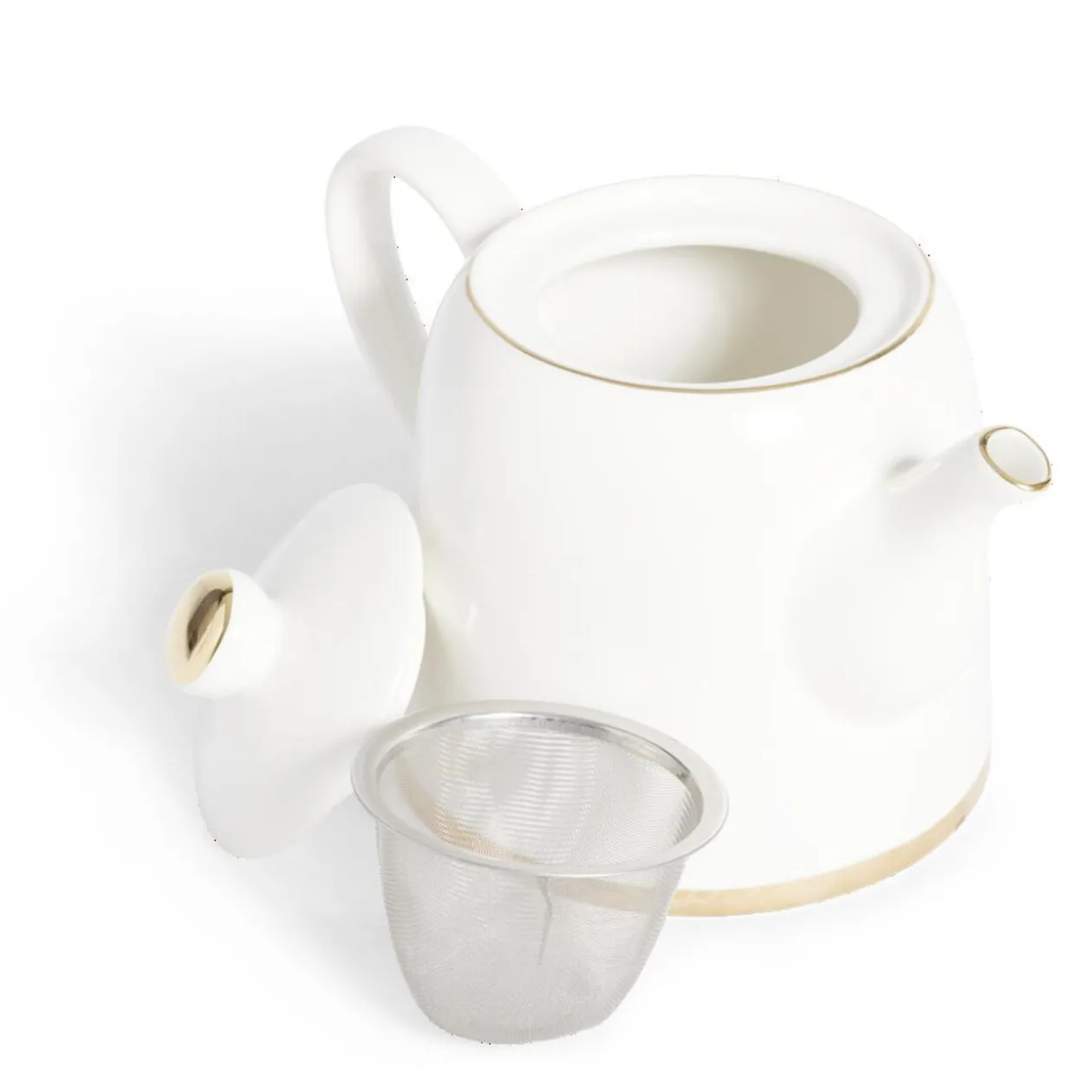 Théière 1L faïence blanc et doré Ø12xH15xm