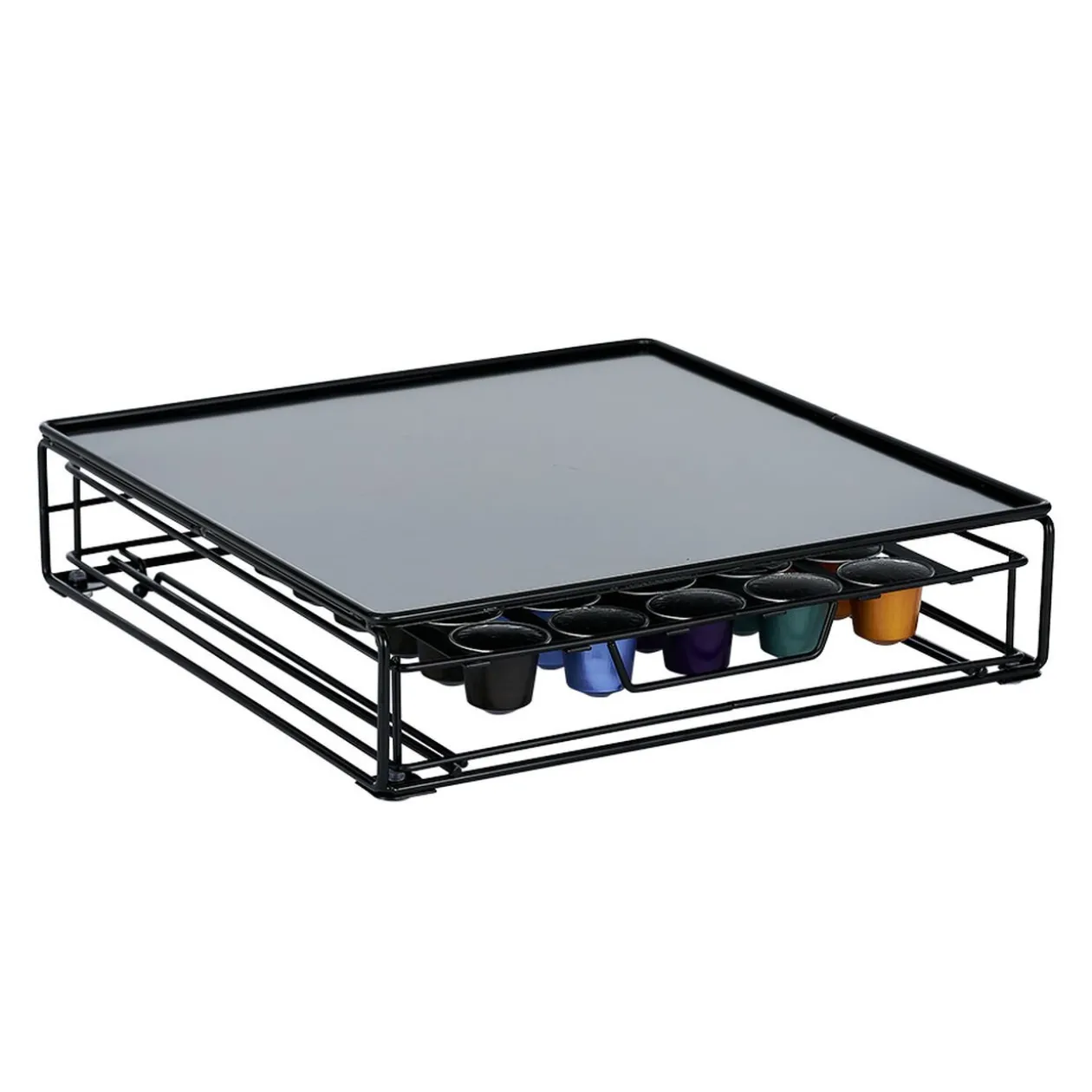 Tiroir à capsules plateau et grille en métal noir