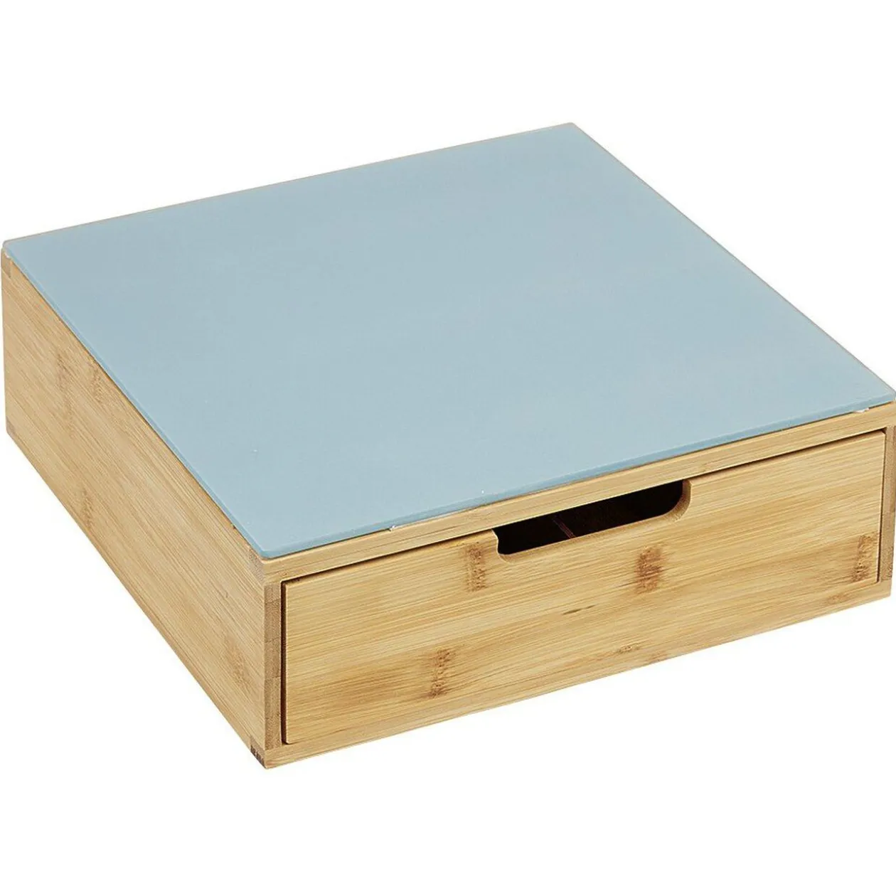 Tiroir à dosettes en bambou avec plateau en verre