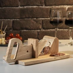 Trancheuse à charcuterie en bois naturel