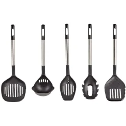 Ustensiles de cuisine x5 avec support noi et gris