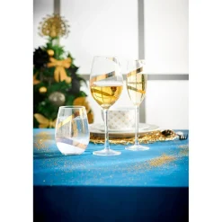 Verre à vin transparent motif ruban doré x3