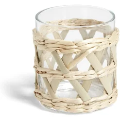 Verre bas transparent avec raphia Ø8xH9cm