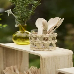 Verre bas transparent avec raphia Ø8xH9cm