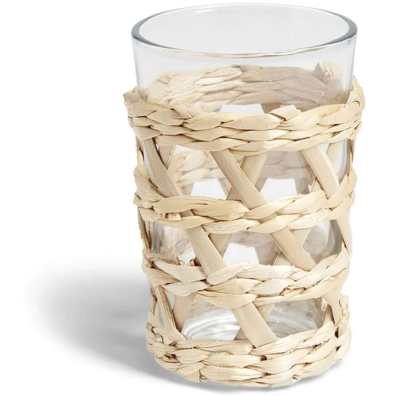 Verre haut transparent avec raphia Ø8xH12,5cm