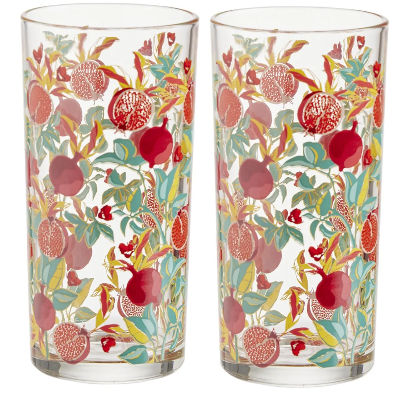 Verre haut transparent motif grenade rouge 25cl x2