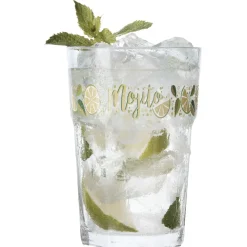 Verre Mojito transparent inscription et motif citron x2