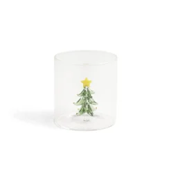 Verre Noël transparent avec centre sapin 3D Ø8xH8,5cm